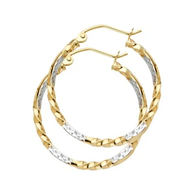 14K Two Tone Gold Curled Hoop Earrings For Women - Image 1 of 4