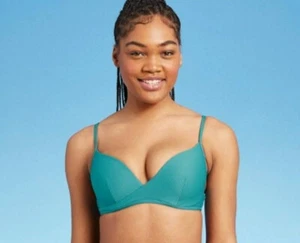 Shade & Shore™ leicht gefüttertes strukturiertes Bikini-Top mit Wickeloptik vorne Größe 34C – türkis - Bild 1 von 5