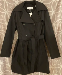 Calvin Klein Women Belted Double Breast Rain Trench Coat Removable Hood Sz M NEW - Picture 1 of 24