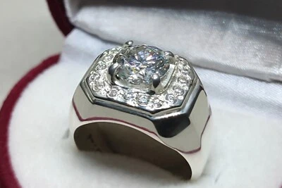 2 Carat Diamond Cut Moissanite Sterling Silver 925 Handmade Men Plain Heavy Ring - Image 1 of 4