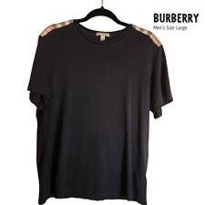 Burberry Brit Men's Black T-Shirt Plaid Patch Shoulder SZ L Pre-owned