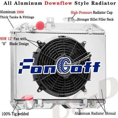4 ROW Aluminum Radiator+Shroud Fan Fit 1941-52 Jeep Willys MB/CJ-2A/M38 Ford GPW - Imagem 1 de 4