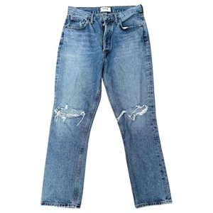 Agolde Riley High Rise Straight Crop Ripped Jeans 28 Distressed Knee Ankle Denim - Picture 1 of 12
