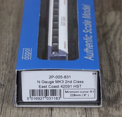 Dapol 2P-005-831 N Gauge MK3 East Coast HST 2nd Class Carriage 42091 - BNIB - Image 1 of 3