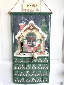 AVON Cloth Advent Calendar Santa & Mrs Claus w/ MOUSE 1987 Vintage Holiday Decor - Picture 1 of 24