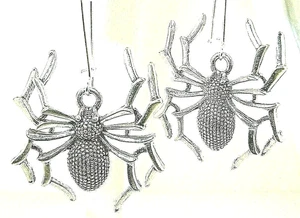 Newm Textured & Polished SPIDER Silver-tone Drop Dangle Earrings 1-7/8" Long - Picture 1 of 3