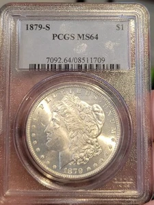 1879-S Morgan Silver Dollar $1 PCGS MS64 Blazing White Luster!!! Old Holder!!! - Picture 1 of 2