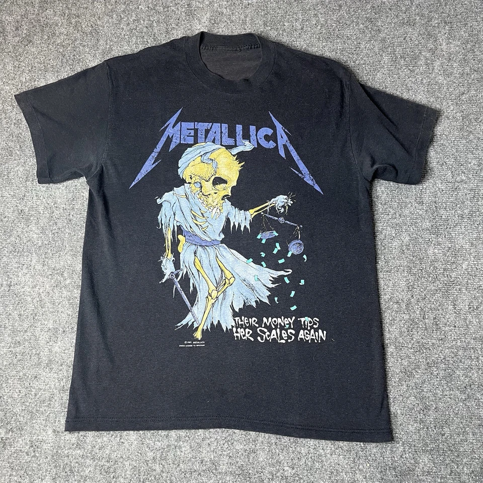 Vtg 1989 Metallica their Money Tips Her Scales Again T-shirt Men M Tour Band Tee - Image 1 of 4