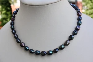 45cm  in Tahiti-Schwarz  Süßwasser Perle Schmuck Perlenkette Halskette Collier m - Picture 1 of 1