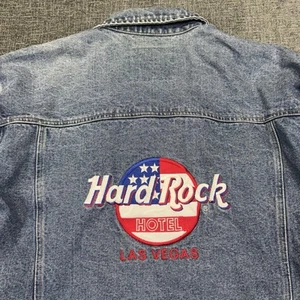Vintage Hard Rock Cafe Hotel Las Vegas Denim Jean Jacket Men’s Medium USA Flag - Picture 1 of 10