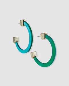 $125 Akola Women's Blue Gold Plated Large Horn Hoop Post Back Fashion Earrings - Picture 1 of 2