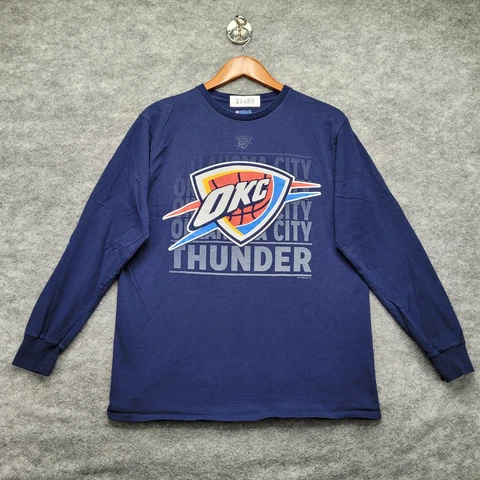 NBA OKC Thunders T-Shirt Large Blue Long Sleeve Logo Oklahoma Basketball Tee Cover