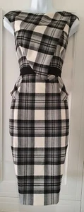 Womens Karen Millen Black White Check Plaid Tartan Peplum Wiggle Bodycon Dress10 - Picture 1 of 10