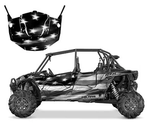 2016 - 2018 RZR 4 XP Turbo 1000 Graphic Decal Kit 24 mil vinyl Tattered Flag BW - Foto 1 di 6