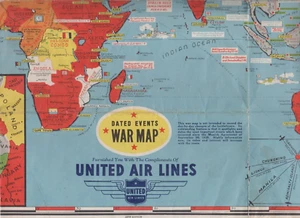 Mapa de guerra grande del mundo con fecha de United Airlines grande de la Segunda Guerra Mundial 39 x 17 pulgadas - Imagen 1 de 3