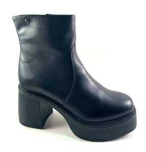 Chelsea Crew Vanson Black Leather Block Heel Platform Bootie - Picture 1 of 7