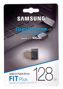 SAMSUNG FIT Plus 128GB Flash Drive Black 400 Mb/S USB 3.1 (MUF-128AB/AM) - Picture 1 of 5