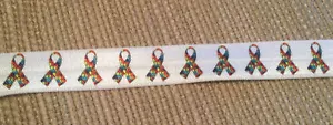 1 Yard 5/8" Autism Puzzle Ribbon Fold Over Elastic Hair Ties - Picture 1 of 2