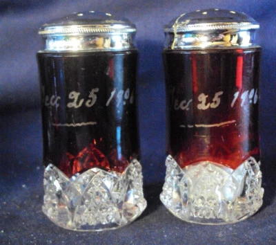 Button Arches salt shaker Ruby Stained Duncan Glass company - Image 1 of 2