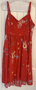Torrid Sz 2 NWOT Red Sundress W/Shirring In Back, Hi-Lo Hem, Adjustable Straps - Picture 1 of 7