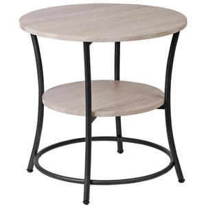 Round Side Table End Table Outdoor Accent Coffee Table with 2 Storage Shelves - Picture 1 of 21