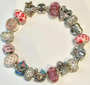 ❤️Authentisches PANDORA ARMBAND Es ist ein Mädchen!  Rosa Europäische Charms Perlen & Box❤️ - Bild 1 von 5