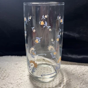 Anchor Hocking Floral Drinking Glass 1989 AHC Peach Orange Pink Blue Leaves 6” - Picture 1 of 7