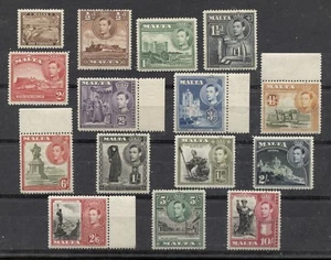 MALTA 1938-1943, GEORGE VI DEFINITIVES  Sc 191,192A-197A,198-205 (15 values) MNH - Picture 1 of 1