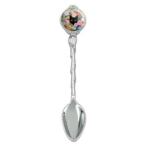 Black Cat Hiding in Spring Flowers Novelty Collectible Demitasse Spoon - Imagen 1 de 3