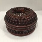 VTG Japanese Chinese Bamboo Woven 1 Tier Basket 4.5" X 2 1/4" Lacquered Handmade