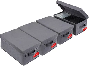 Stackable DVD Storage Box, 4-Pack Organizer with Lid, Holds 100 DVDs, Grey - Picture 1 of 12