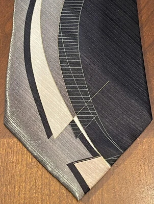 David Taylor Hand Made Black Gray 100% Silk Men’s Neck Tie Made In China - Image 1 of 4