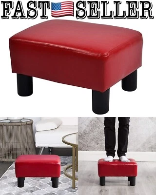 Ottoman Footrest Stool PU Leather Small Chair Seat Couch, Red 15.5Wx11.5"Lx9.5"H - Image 1 of 4