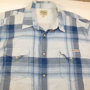 LUCKY BRAND Pearl Snap Up COWBOY WESTERN LAYERED SHIRT Mens XXL PLAID Blue - Picture 1 of 4