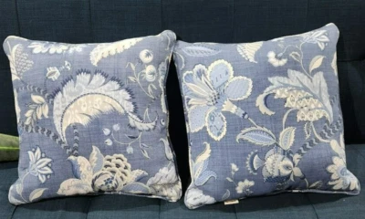 2 Pier 1 One Blanco Azul Jacobeo Floral Almohada 16" Decoración Tiro Exterior Tela Foto 1 de 4