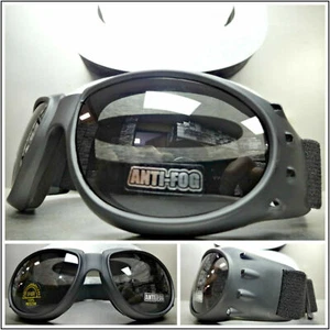 Men PADDED MOTORCYCLE RIDING GOGGLES with Strap Black Frame Dark Anti Fog Lens - Picture 1 of 12