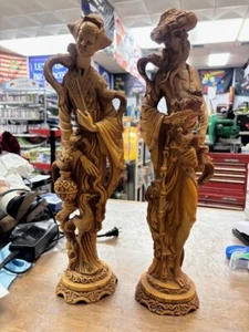 Vintage ARTMARK Asian & Geisha Statue/figure Pair 19” Tall (shelf) - Picture 1 of 13