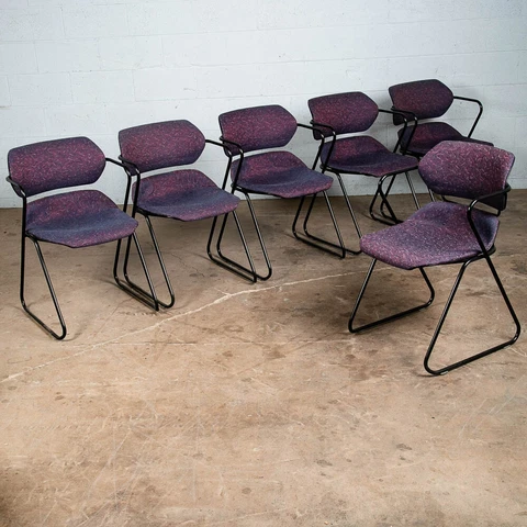 Mid Century Modern Side Chairs Set 6 Stacking Acton Stacker 80s Purple Metal Cover