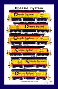 Póster de locomotoras del sistema Chessie 11""x17"" en estera de 12""x18"" firmada por Andy Fletcher - Imagen 1 de 1