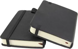 Pocket Notebook Small Hardcover Journal With Pen Holder Black 2 Pack 3.5" x 5.5" - Picture 1 of 8