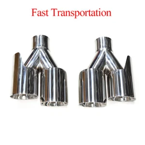 2.5'' 63mm Universal Y Shape Dual Car Exhaust Muffler Pipes Tail Tips Chrome - Picture 1 of 8