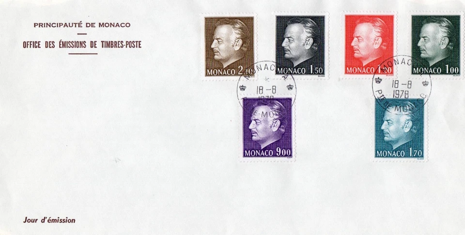Sellos grabados Slania - Mónaco 1978 Rainier conjunto de 6 en portada Foto 1 de 1