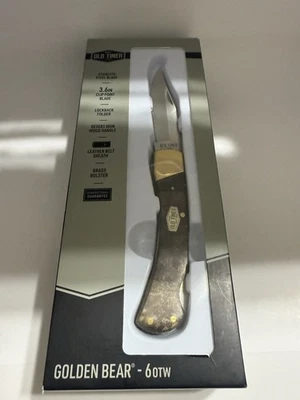 Cuchillo plegable Schrade Old Timer 6OTW Golden Bear Lockback con funda de cuero Foto 1 de 4