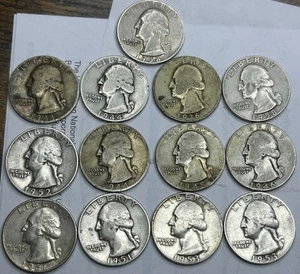 Lot Of Silver Washington Quarters Lot Of 13 - Picture 1 of 2