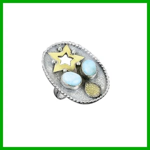 Halloween Deal 18K Gold Vermeil Oval Larimar Edelstein Versprechen Stern Ring Schmuck - Bild 1 von 13