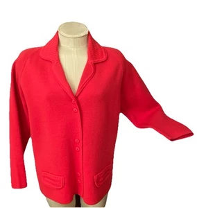 Gina Teresa Wom 16 VTG 50/60 Button Cardigan Smooth Wool Sweater Crochet Buttons - Picture 1 of 19