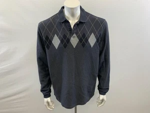Haggar Men's Argyle Front Long Sleeve Polo Shirt Size Large Gray Cotton/Polyeste - Picture 1 of 4