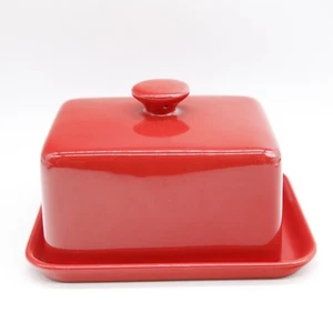 vintage Red Ciroa Simple Serve Stonewar Serving Dish, Butter Dish, Cheese Dish  - Picture 1 of 6