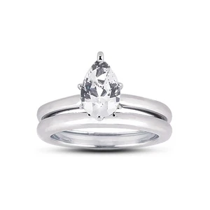 1ct H SI2 Pear Shape Natural Certified Diamond Plat Classic Matching Bridal Set - Picture 1 of 3