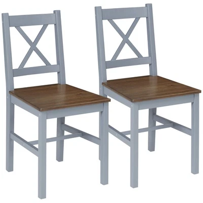 HOMCOM Dining Chairs Set of 2, Pine Wood Frame, Cross Back for Kitchen Grey - Image 1 of 4